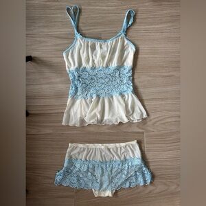 Cabernet Elegant Blue and Cream Lace Lingerie Sleepwear Set